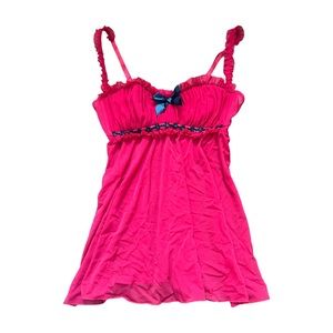 Fredericks of Hollywood Lingerie Set Babydoll Size Small Red With Black Bow